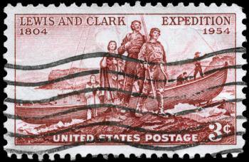 Royalty Free Photo of 1954 US Stamp Devoted to Lewis and Clark Expedition Sesquicentennial