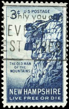 Royalty Free Photo of 1955 US Stamp Shows Great Stone Face, New Hampshire Issue