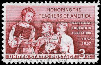Royalty Free Photo of 1957 US Stamp Shows Teacher and Pupils, Honouring the School Teachers of America
