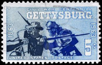 Royalty Free Photo of 1963 US Stamp Shows the Blue and Gray at Gettysburg, 1863, Civil War Centennial Issue