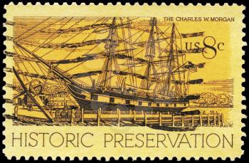 Royalty Free Photo of 1971 US Stamp Shows the Whaling Ship Charles W. Morgan, Mystic, Connecticut, Historic Preservation