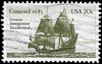 Royalty Free Photo of 1983 US Stamp Shows the Sailer Concorda (1683), German Immigration Tricentennial