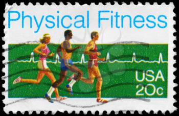 Royalty Free Photo of 1983 US Stamp Shows a Runners and Cardiogram, Physical Fitness