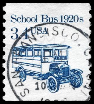 Royalty Free Photo of 1985 US Stamp Shows the School Bus, Transportation