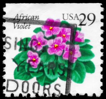 Royalty Free Photo of 1990 US Stamp Shows the African Violets, Flora and Fauna