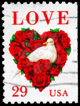 Royalty Free Photo of 1994 US Stamp Shows the Dove in Flower Heart
