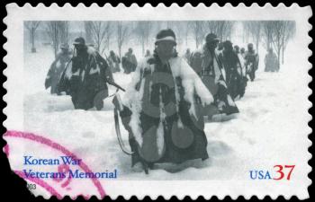 Royalty Free Photo of 2003 Stamp Shows the Korean War Veterans Memorial in Snow