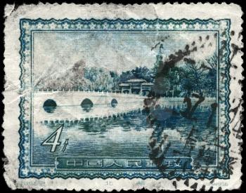 CHINA - CIRCA 1956: A Stamp printed in CHINA shows the White Bridge and 
White Pagoda at the Pei-Hai Lake, circa 1956