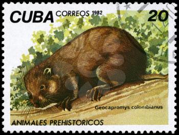 CUBA - CIRCA 1982: A Stamp printed in CUBA shows image of a Hutia with the designation Geocapromys colombianus from the series Prehistoric Fauna, circa 1982