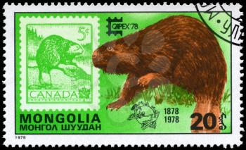 MONGOLIA - CIRCA 1978: A Stamp shows image of a Eurasian Beaver and
Canada from the series Capex Emblem, circa 1978
