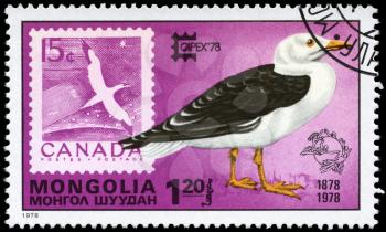 MONGOLIA - CIRCA 1978: A Stamp shows image of a Great black-backed Gull & Canada from the series Capex Emblem, circa 1978