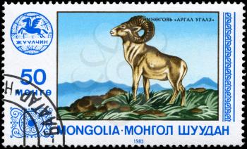 MONGOLIA - CIRCA 1983: A Stamp printed in MONGOLIA shows image of a Bighorn, series, circa 1983