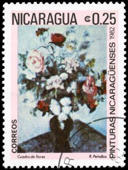 NICARAGUA - CIRCA 1982: A Stamp printed in NICARAGUA shows the painting Flower Arrangement of the artist R. Penalba, from the series Paintings, circa 1982