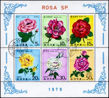 NORTH KOREA - CIRCA 1979: A Stamp sheet printed in NORTH KOREA shows a set of a various Roses, circa 1979