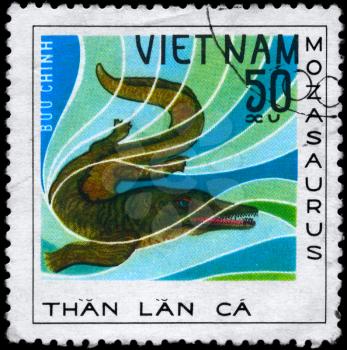VIETNAM - CIRCA 1978: A Stamp printed in VIETNAM shows image of a Mosasaurus from the series Dinosaurs, circa 1978