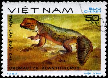 VIETNAM - CIRCA 1983: A Stamp printed in VIETNAM shows the image of a Spiny-tailed Lizard with the description Uromastyx acanthinurus from the series Reptiles, circa 1983
