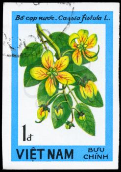 VIETNAM - CIRCA 1984: A Stamp printed in VIETNAM shows image of a Cassia fistula, from the series Wildflowers, circa 1984