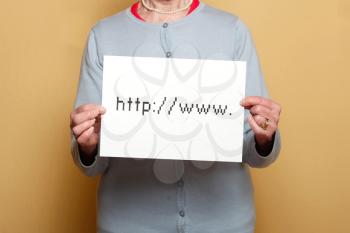 Royalty Free Photo of a Woman Holding an Internet Sign