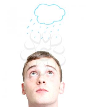 Royalty Free Photo of a Man Looking at a Raincloud