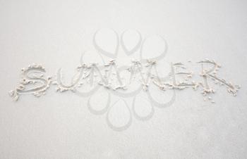 Royalty Free Photo of the Word Summer in Sand