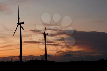Royalty Free Photo of Wind Turbines at Night