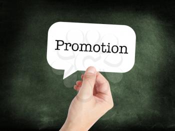 Promotion written on a speechbubble