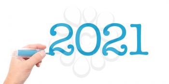 The year of 2021written with a marker