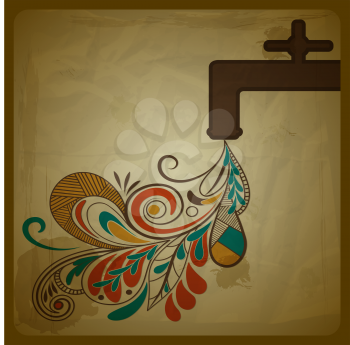 Royalty Free Clipart Image of a Water Tap with Flowers