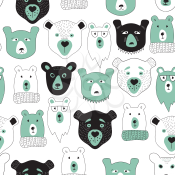 Vector Seamless Pattern with  Bears Heads