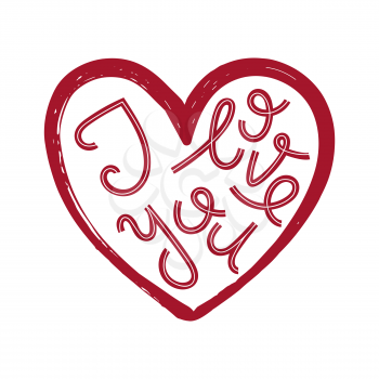 vector concept illustration with heart and hand lettering text. Valentine's Day Greeting Card. I love you