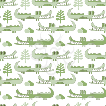 Vector Seamless Pattern with Crocodiles. African savannah landscape.