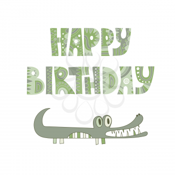 Vector Birthday Greeting Card with Crocodile