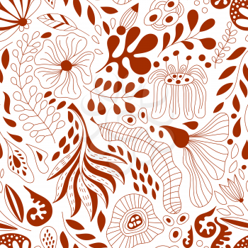 Vector Seamless Floral Pattern with Fantastic Flowers.Spring or Summer Greeting Card, Background, Print or Pattern. Floral wallpaper
