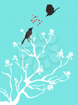Royalty Free Clipart Image of Two Birds in a Tree