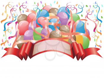 Royalty Free Clipart Image of Balloons by a Banner