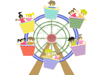 Royalty Free Clipart Image of Kids in an Amusement Park