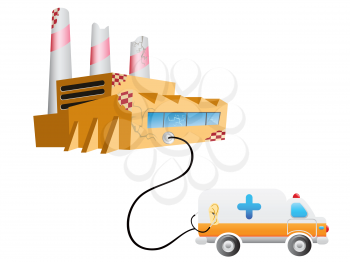 Royalty Free Clipart Image of an Ambulance and Factory