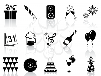 isolated black new year icons set from white background