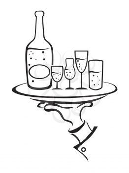 Royalty Free Clipart Image of an Outline of a Hand Holding Drinks