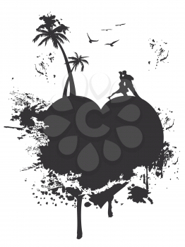 Royalty Free Clipart Image of a Blob With People and Palm Trees