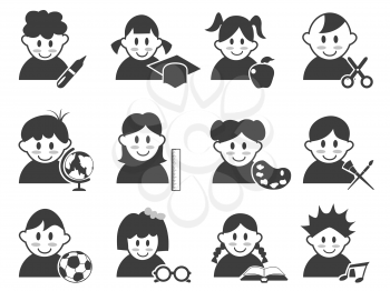 isolated kids head with education icons set from white background