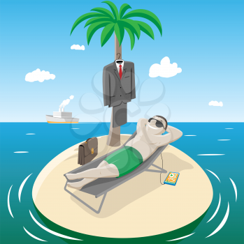 Royalty Free Clipart Image of a Man on a Tiny Island
