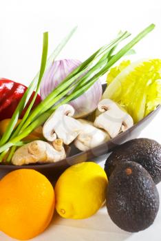 assorted fresh vegetables and fruits, base for a healty diet and nutruition
