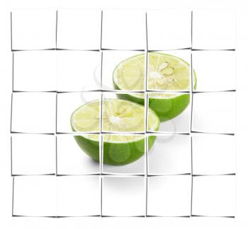 green fresh lime isolated over white background