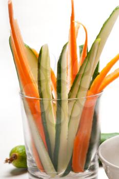 fresh raw carrot and cucumber with pinzimonio sauce italian snack appetizer