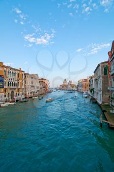 Venice Italy grand canal view from the top of Accademia bridge with Madonna della Salute church on background