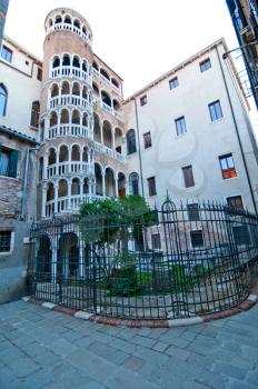 This Renaissance spiral staircase, built around 1499 by Giovanni Candi, is an elegant structure that is designed like a bovolo Venetian dialect for snail