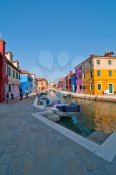Italy Venice Burano island with traditional colorful houses 