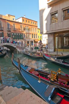 Royalty Free Photo of Gondolas on a Canal in Venice