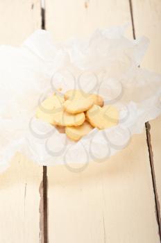 fresh baked heart shaped shortbread valentine day cookies on a paper wrap